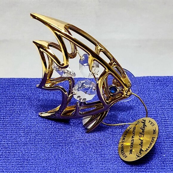Crystal Delight 24K Gold Plated Angel Fish Suncatcher Suction Cup Mount 1995 VTG - Picture 1 of 8